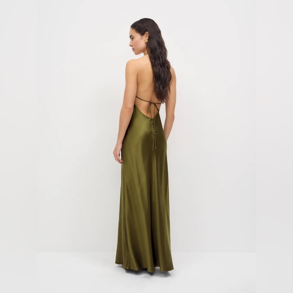 Reformation Olive Green Satin Maxi Dress - Picture 4 of 16